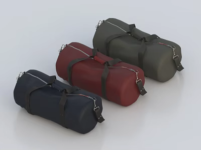 Stylish Dark Blue Red Green Duffel Bags Travel Luggage with Black Straps Zipper Closure 3d model