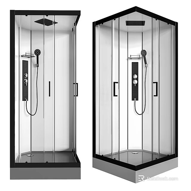 Modern Shower Sauna Interior Design With Glass Enclosure And Control Panel 3d model 