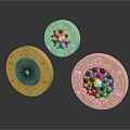 Golden Circular Decorative Household Items With Engraved Letters And Black Gemstones