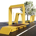 Stylish Yellow Modern Pergola Design With Trees Benches And Outdoor Paving