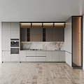 Modern Open Kitchen Interior With Marble Countertop Island Cabinets Appliances And Lighting
