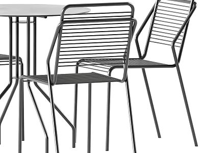 Modern Outdoor Metal Table With Round Top And Slatted Back Metal Chairs 3d model