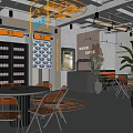 Modern Restaurant Interior With Lighting Decor Bar Counter Seating Area And Plants