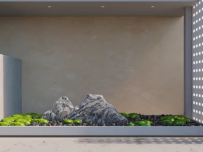 Modern Minimalist Interior Landscape With Rocks And Greenery 3d model