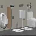 Modern Bathroom With Toilet Urinal Wall Signs And Anti Slip Mats