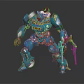 Blue Mech Warrior Robot With Dual Guns And Yellow Chest Markings 3d model
