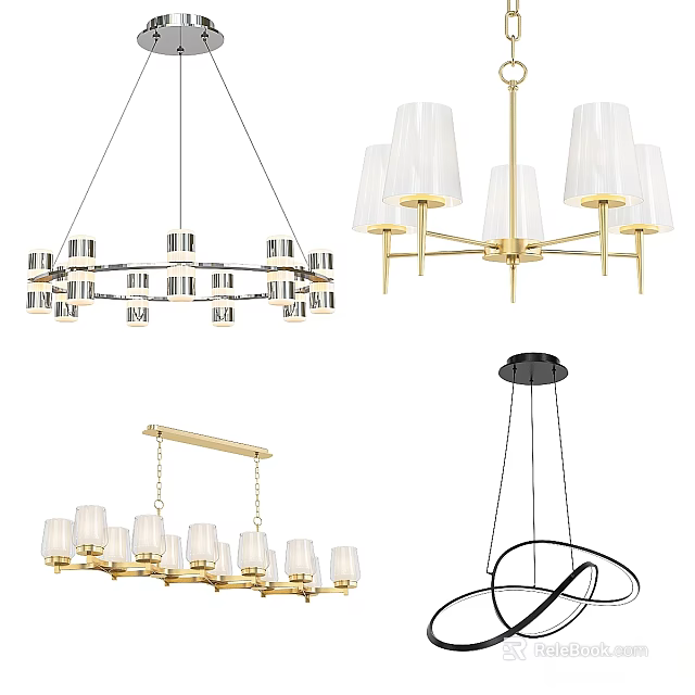 Modern Chandelier Designs With Metal Frames Glass Shades And Various Styles For Home Decor 3d model 
