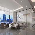 Modern Office Interior Design With Marble Wall Reception Desk Glass Partitions And Lighting