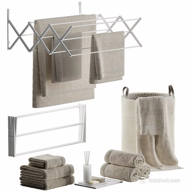 Essential Laundry Daily Use Items Including Towels Bath Towels And Towel Racks 3d model 