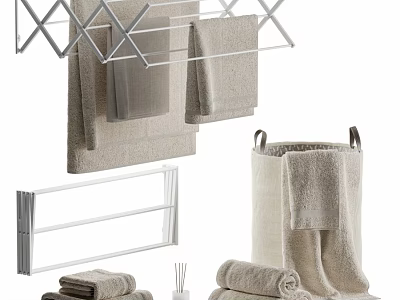 Essential Laundry Daily Use Items Including Towels Bath Towels And Towel Racks 3d model