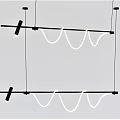 Modern Chandelier Featuring Wave Design Black Metal Frame and White Light Strips for Living Room