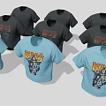 KISS Band Graphic T Shirts With Blue And Black Color Options And Band Art 3d model