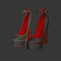 Gray High Heel Platform Shoes With Red Insole Red Heel And Ankle Strap Design 3d model