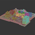 Cartoon Miniature City Scene With Colorful Buildings Streets And Green Trees