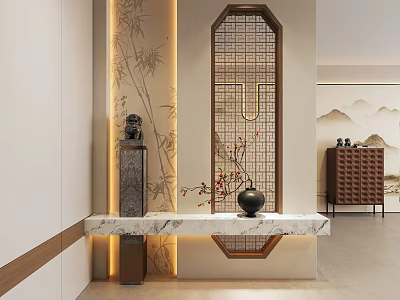 Elegant Foyer Entryway Design With Marble Console Table And Decorative Vase 3d model