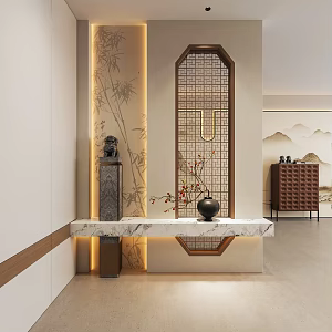 New Chinese-style Enclosure Dovie Wooden Partition Bolt Horse Column Bucket Cabinet 3d model