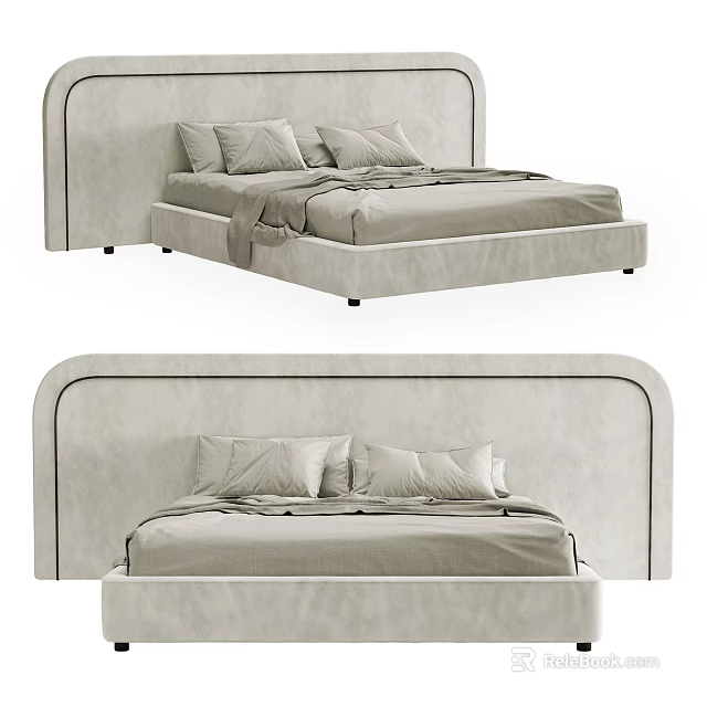 Elegant Modern Double Bed With Curved Upholstered Headboard And Soft Bedding 3d model 