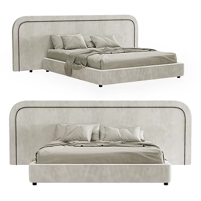 Elegant Modern Double Bed With Curved Upholstered Headboard And Soft Bedding 3d model
