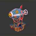 Colorful Aerospace Airship Model With Round Elements Decorative Flags And Wooden Base