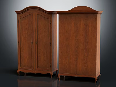 Vintage Wooden Wardrobe With Arched Top Double Doors And Carved Legs Design 3d model