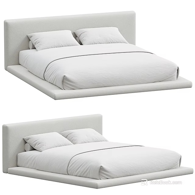 Modern Bed Design With Upholstered Headboard And White Linen Bedding 3d model 