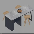 Modern Dining Table Set with Marble Tabletop Wooden Stools and Nut Plate 3d model