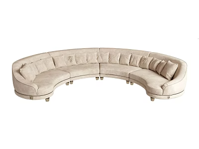 Beige Curved Sectional Sofa With Plush Cushions And Gold Metal Legs 3d model