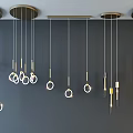 Modern Stylish Chandeliers With Circular Rings And Bar Shaped Metallic Elements 3d model