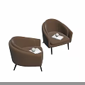 Brown Upholstered Single Chairs With Book And Silver Sphere On Light Wall Marble Floor
