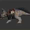 Triceratops Reptile Model with Ornate Saddle Pouches Colorful Patterns and Spiked Back 3D Rendering