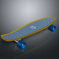 Everyday Use Stylish Blue Skateboard With Yellow Edge Blue Wheels Round Logo