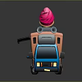 3D Model Ice Cream Truck With Blue Orange Body Horns And Pink Ice Cream Top