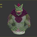 Fierce Mythical Creature Character With Red Horns Sharp Teeth Brown Mane And Red Arm Tattoos