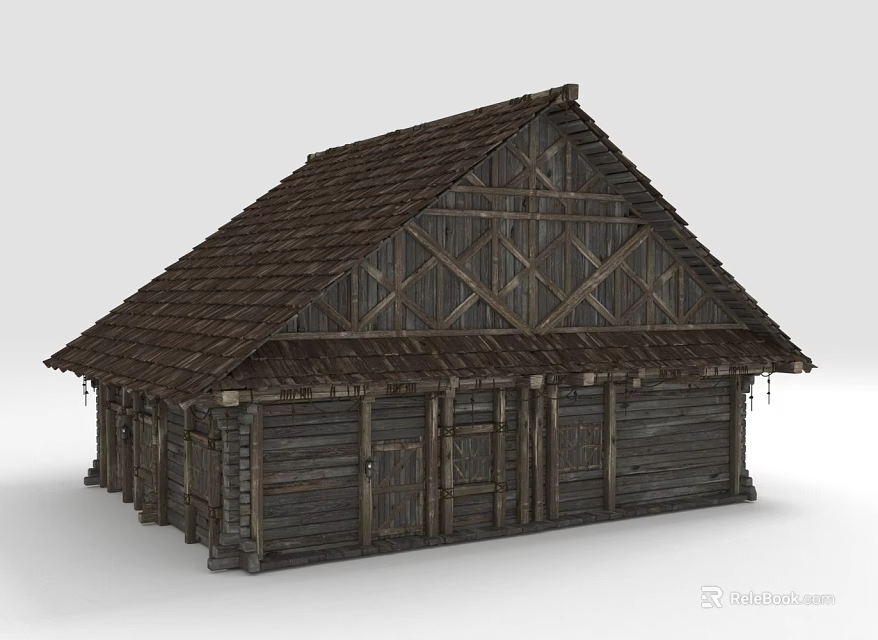 Rustic Wooden House With Brown Tile Roof And Cross Timber Framing Exterior Design 3d model 