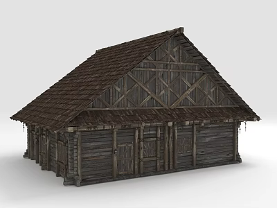 Rustic Wooden House With Brown Tile Roof And Cross Timber Framing Exterior Design 3d model