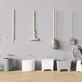 Household Cleaning Tools Collection With Wall Mounted Mops Brooms Buckets And Vacuum Cleaner