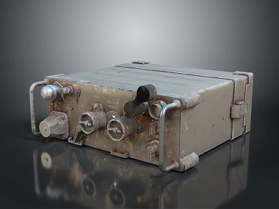 Vintage Military Weapon Container With Rusted Metal Handles And Mechanical Knobs 3d model
