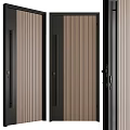 Modern Hinged Door With Wooden Herringbone Texture And Black Slim Frame 3d model
