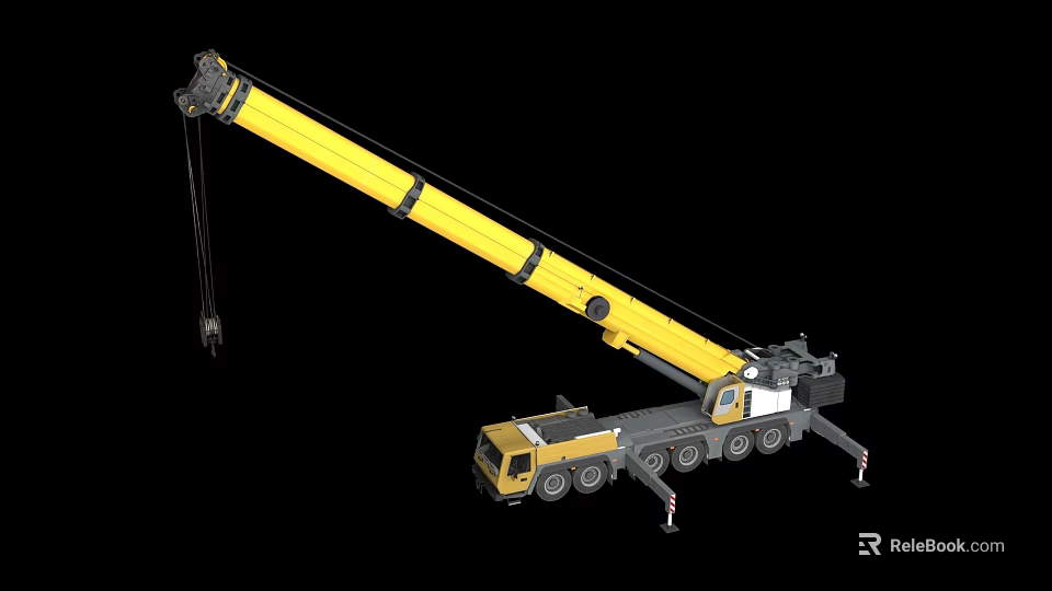 Heavy Duty Yellow Mobile Crane Truck With Long Boom For Road Infrastructure Construction 3d model 