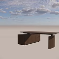 Modern Walnut Wood Office Desk With Long Tabletop Drawer Cabinet And Curved Support