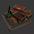 Red Stacked Boxes With Open And Closed Lids On Dark Pallet 3d model