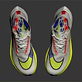 Stylish White Running Shoes With Yellow Blue Accents Red Laces Mesh Upper And Brand Logo