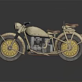 Vintage Motorcycle With Worn Body Yellow Spoked Wheels And Brown Seats