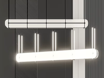 Modern Linear Chandelier Design For Interior With White Frame And Illuminated Vertical Strips 3d model