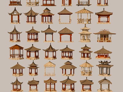 Traditional Chinese Pavilions With Various Classical Architectural Designs And Roof Styles 3d model