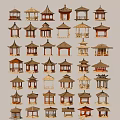 Traditional Chinese Pavilions With Various Classical Architectural Designs And Roof Styles