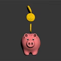 Adorable Pink Piggy Bank Ornament Decoration Set with Gold Coins Falling Into