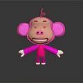 Cute Pink Monkey 3D Model with Large Ears White Hands Feet and Simple Facial Expression