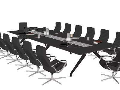 Black Conference Table With Modern Office Chairs For Business Meeting Setup 3d model
