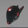 Futuristic Black Helmet With Red Stripes Circular Accents And Transparent Visor